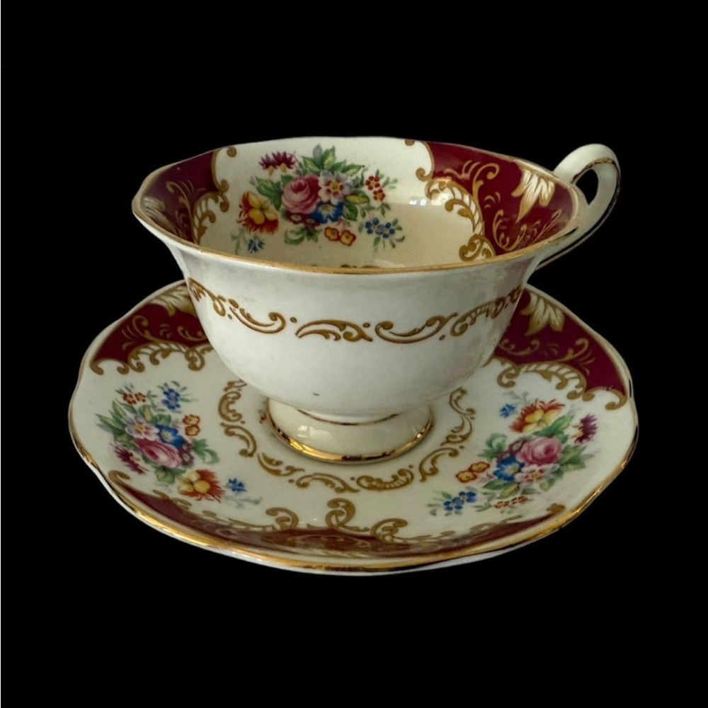 Royal Albert "Canterbury" Avon Shape Teacup & Saucer | 1939 | Red & Gold Floral
